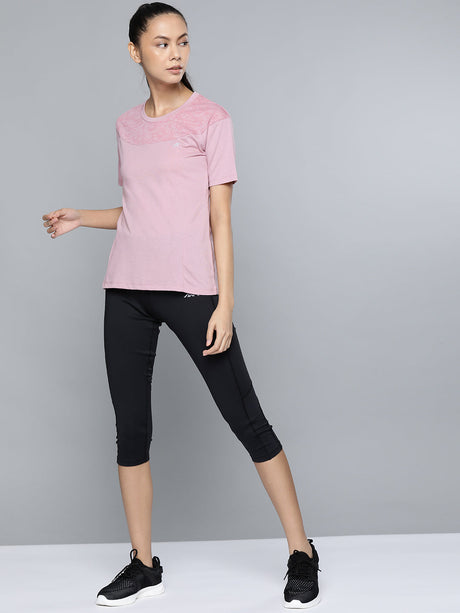 Alcis Women Pink Printed Slim Fit Round Neck T-shirt | Alcis