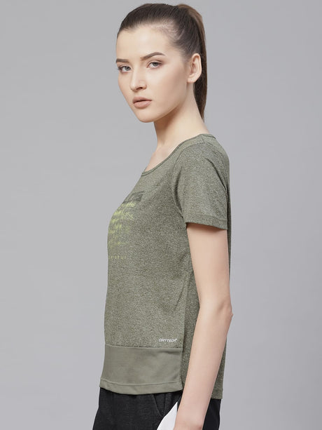 Alcis Women Olive Green Printed Round Neck T-shirt | Alcis