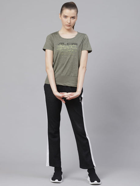Alcis Women Olive Green Printed Round Neck T-shirt | Alcis