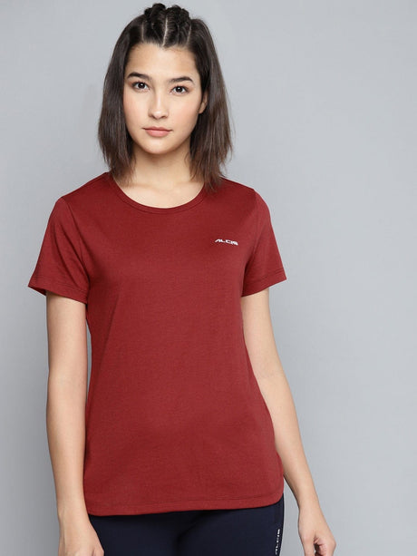Alcis Women Solid Maroon Tee | Alcis