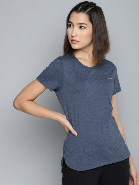 Alcis Women Solid Navy Blue Tee | Alcis
