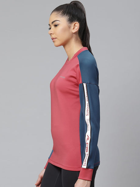 Alcis Women Red Blue Solid Sweatshirt | Alcis