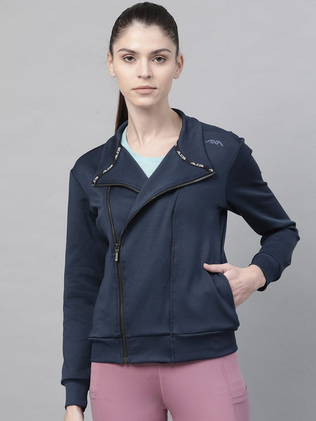 Alcis Women Navy Blue Solid Lightweight Sporty Jacket | Alcis