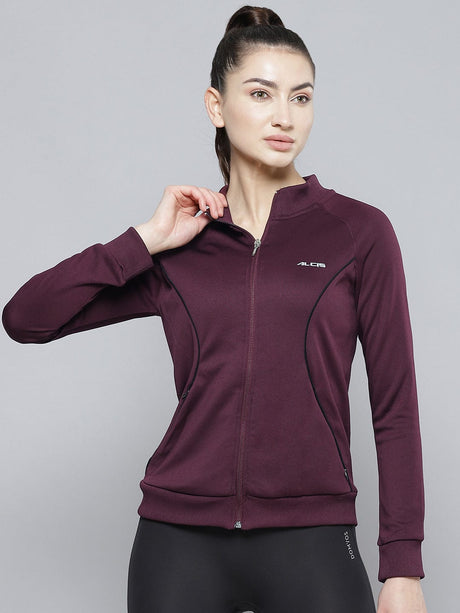 Alcis Women Burgundy Solid Polyester Regular Outdoor Sporty Jacket | Alcis