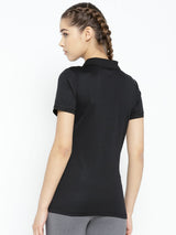 Alcis Women Black Solid Polo Collar T-shirt