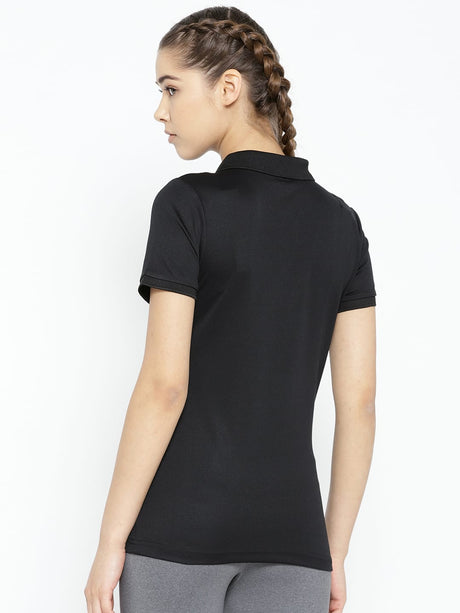Alcis Women Black Solid Polo Collar T-shirt | Alcis