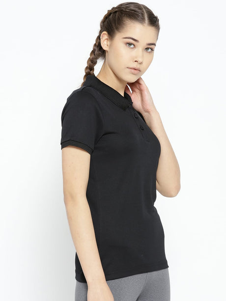 Alcis Women Black Solid Polo Collar T-shirt | Alcis