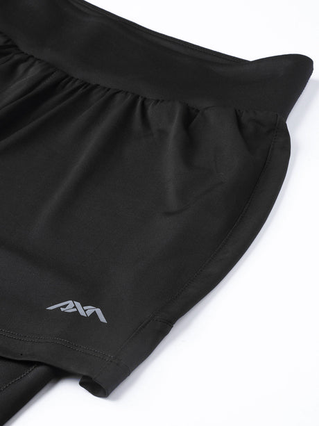 Alcis Women Black Solid Leggings cum Shorts | Alcis
