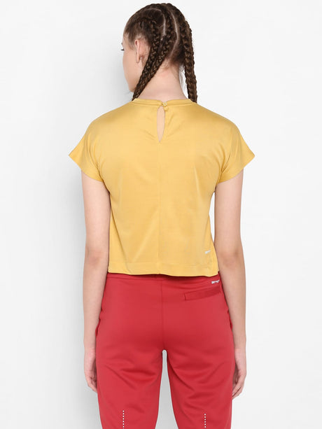 Alcis Women Beige Orange Printed Round Neck T-shirt | Alcis