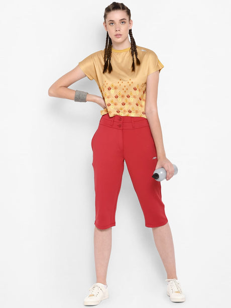 Alcis Women Beige Orange Printed Round Neck T-shirt | Alcis