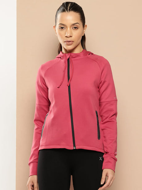 Alcis Women Red Solid Hooded Sweatshirt | Alcis