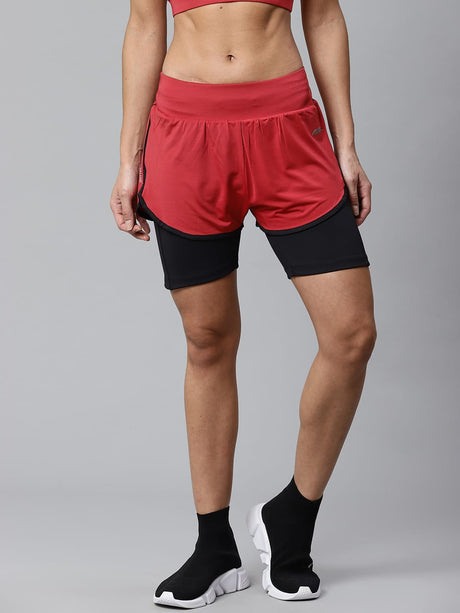 Alcis Women Colorblocked Maroon & Black Shorts | Alcis