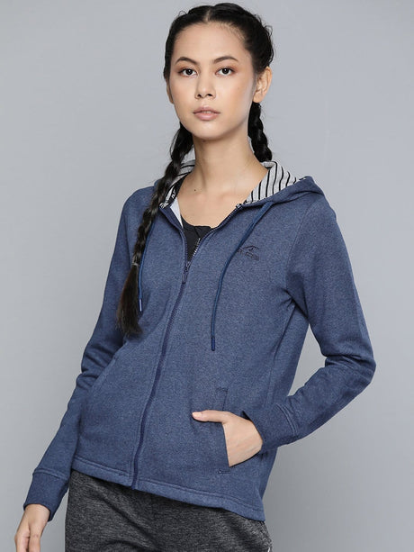 Alcis Women Navy Blue Solid Hooded Sweatshirt | Alcis