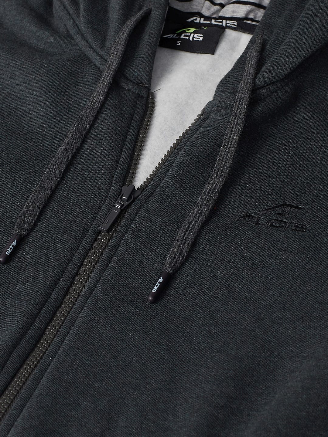 Alcis Women Charcoal Grey Solid Hooded Front-Open Sweatshirt