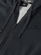 Alcis Women Charcoal Grey Solid Hooded Front-Open Sweatshirt