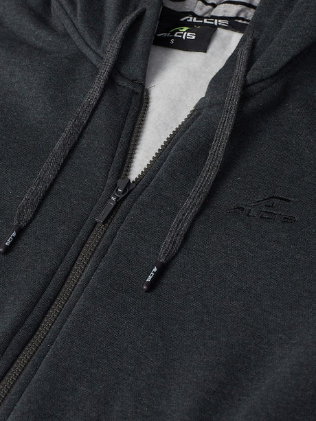 Alcis Women Charcoal Grey Solid Hooded Front-Open Sweatshirt | Alcis