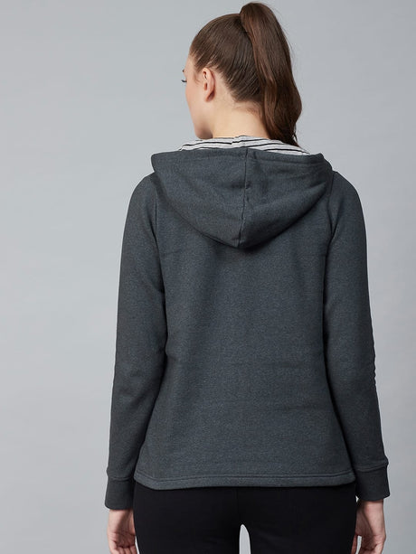 Alcis Women Charcoal Grey Solid Hooded Front-Open Sweatshirt | Alcis