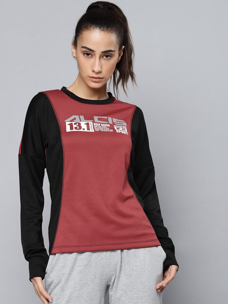 Alcis Women Red Brand Logo Print Running Sweatshirt | Alcis