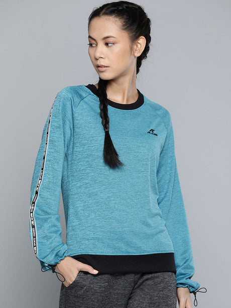 Alcis Women Teal Blue Black Self-Design Sweatshirt | Alcis