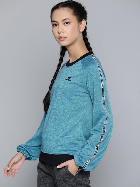 Alcis Women Teal Blue Black Self-Design Sweatshirt | Alcis