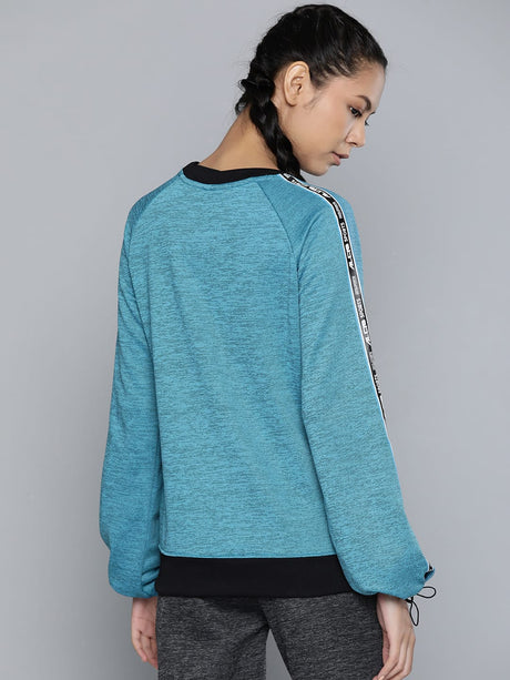 Alcis Women Teal Blue Black Self-Design Sweatshirt | Alcis