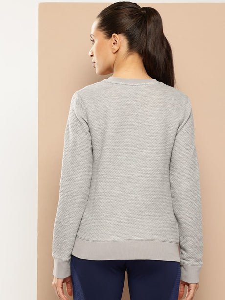 Alcis Women Grey Melange Typography Printed Textured Applique Sweatshirt | Alcis