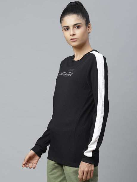 Alcis Women Black Self Design Sweatshirt | Alcis