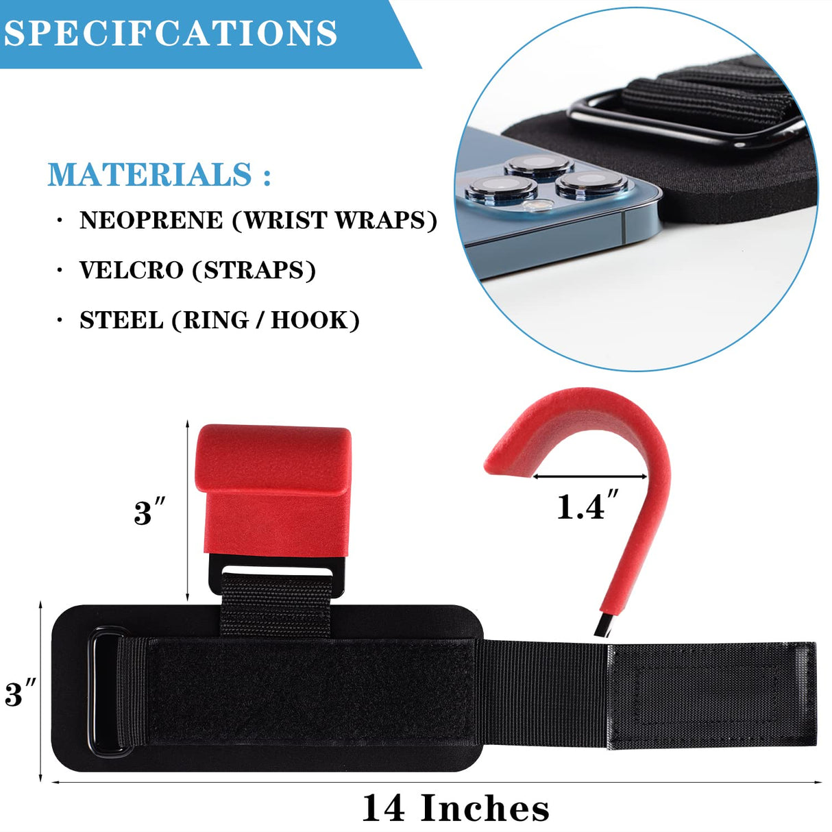 Kobo WTA-01 Weight Training Straps Hook Bar