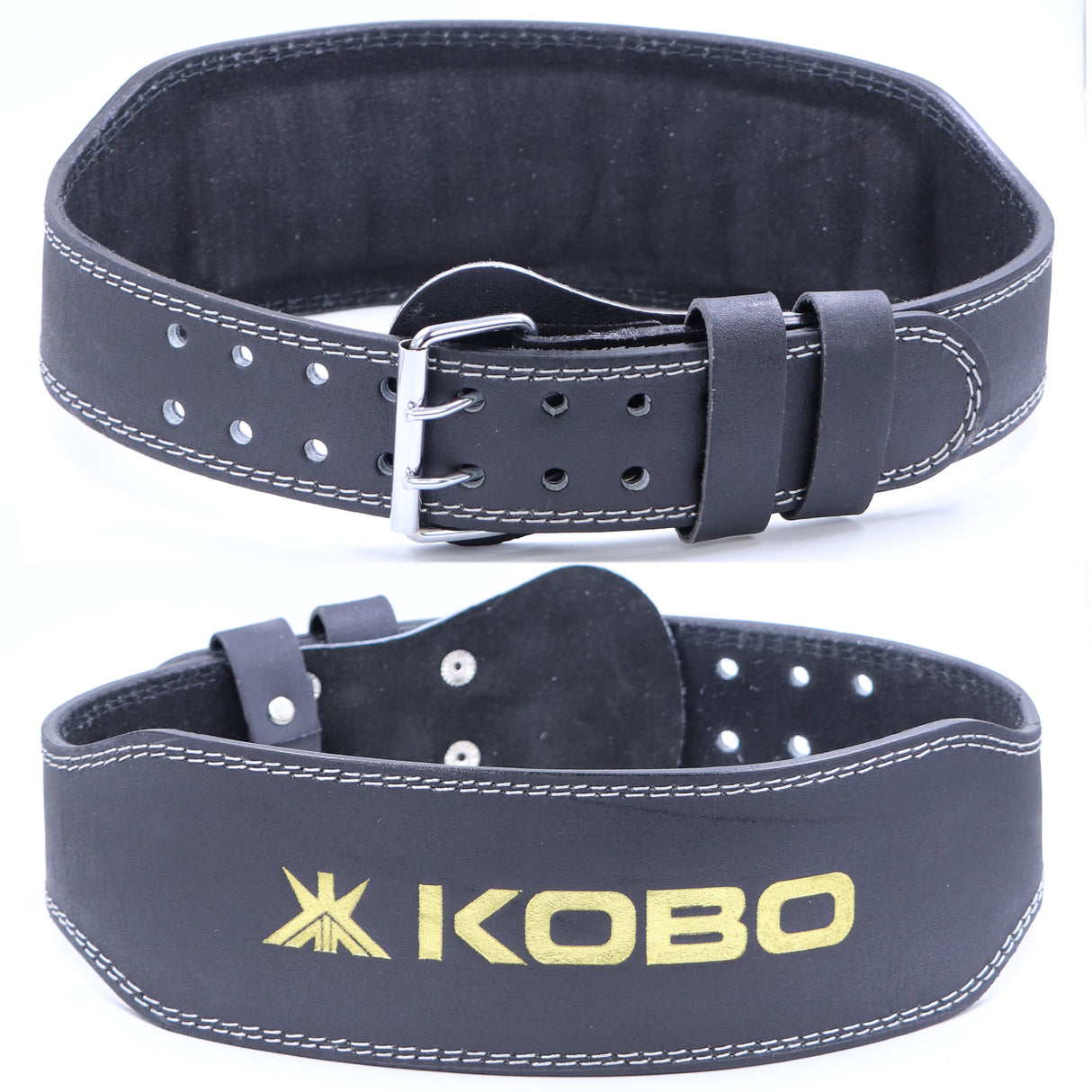 Kobo Weight Lifting Belt Gym Fitness, Natural Genuine Leather 4” Padded Back Support, 8 Adjustable Holes, Weightlifting Powerlifting Bodybuilding Deadlift Squat Workout Strength Training, Men Women