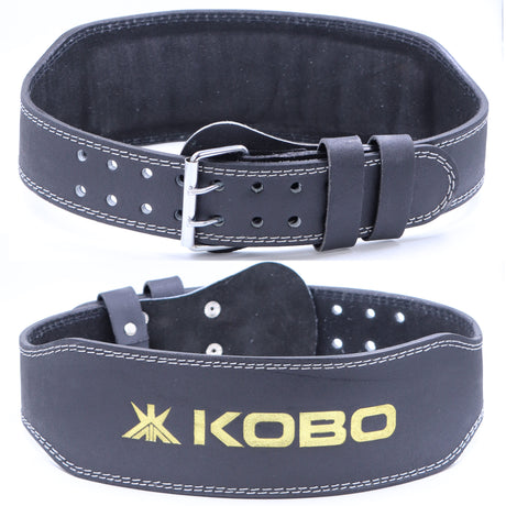 Kobo Weight Lifting Belt Gym Fitness, Natural Genuine Leather 4” Padded Back Support, 8 Adjustable H | Kobo