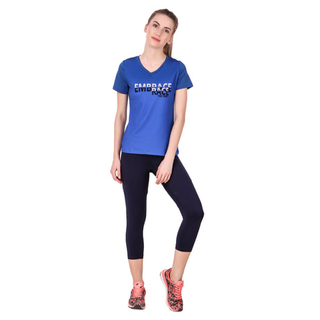Alcis Women Blue Printed Round Neck T-shirt | Alcis
