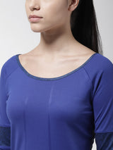 Alcis Women Blue Black Printed Boat Neck Running T-shirt