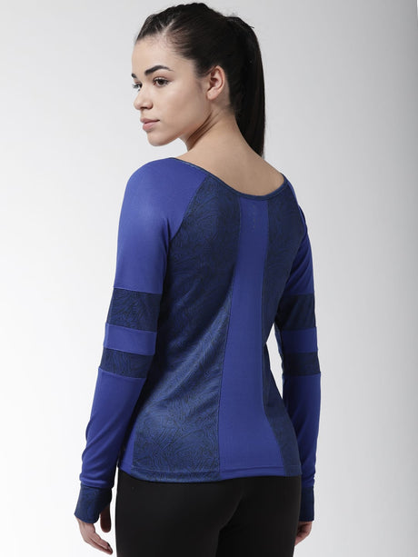 Alcis Women Blue Black Printed Boat Neck Running T-shirt | Alcis
