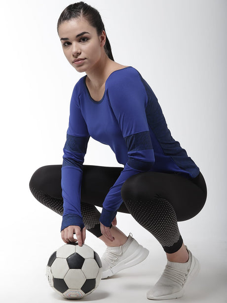 Alcis Women Blue Black Printed Boat Neck Running T-shirt | Alcis