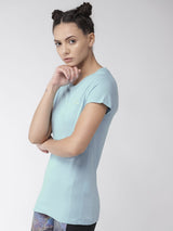 Alcis Women Sea Green Solid Round Neck T-shirt