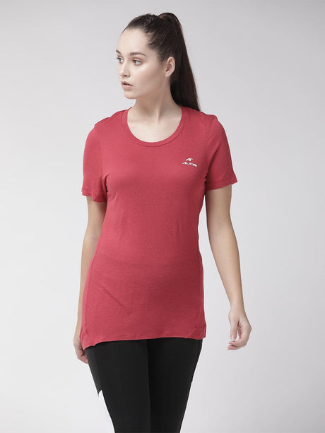 Alcis Women Red Solid Round Neck T-shirt | Alcis