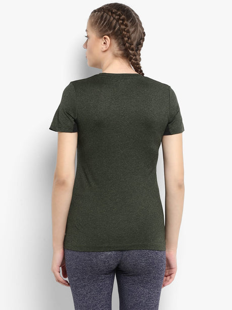 Alcis Women Olive Green Solid Round Neck T-shirt | Alcis
