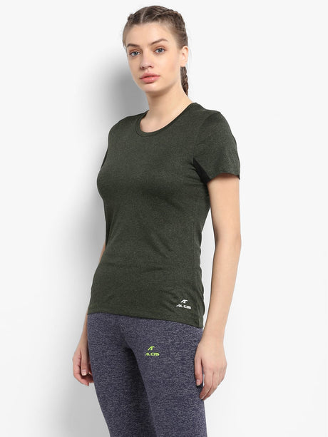 Alcis Women Olive Green Solid Round Neck T-shirt | Alcis