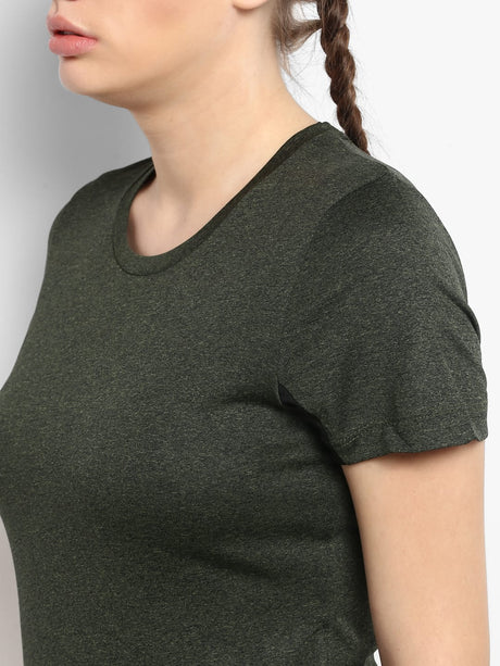 Alcis Women Olive Green Solid Round Neck T-shirt | Alcis