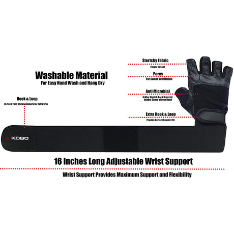 Kobo WTG-02 Gym Gloves with Wrist Support | Kobo