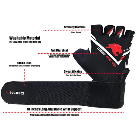 Kobo WTG-31 Gym Gloves with Wrist Support | Kobo