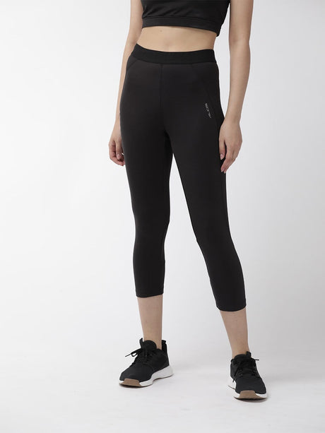 Alcis Women Black Solid Cropped Tights | Alcis