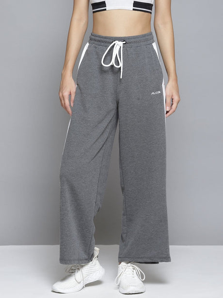 Alcis Women Grey & White Striped Relaxed Fit Joggers | Alcis