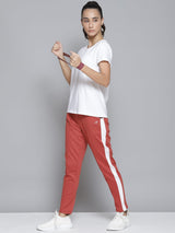 Alcis Women Orange & White Striped Slim-Fit Track Pants