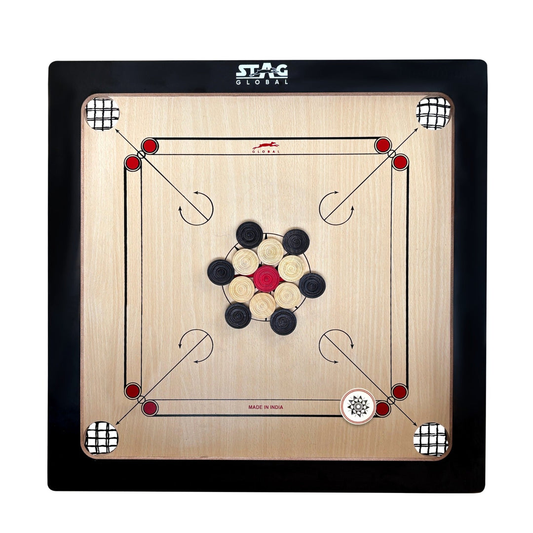STAG GLOBAL Midi Carrom Board Set 20x20 Inch with Coins, Striker & Powder – Smooth Finish