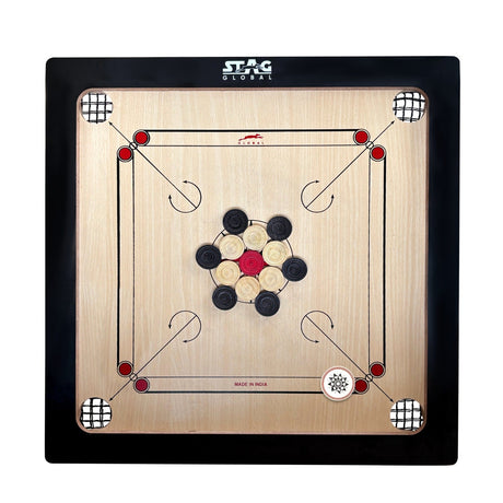 STAG GLOBAL Midi Carrom Board Set 20x20 Inch with Coins, Striker & Powder – Smooth Finish