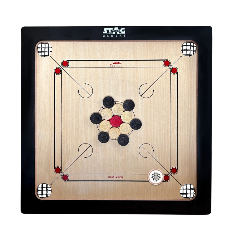 STAG GLOBAL Midi Carrom Board Set 20x20 Inch with Coins, Striker & Powder – Smooth Finish