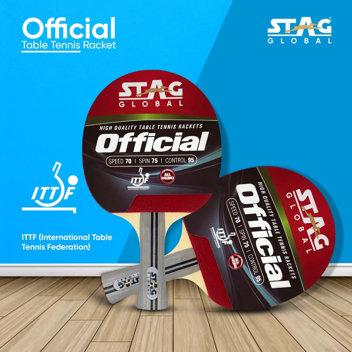 STAG GLOBAL Official Table Tennis Racket | ITTF Approved Rubber | Professional T.T Racket | Superior Control & Spin
