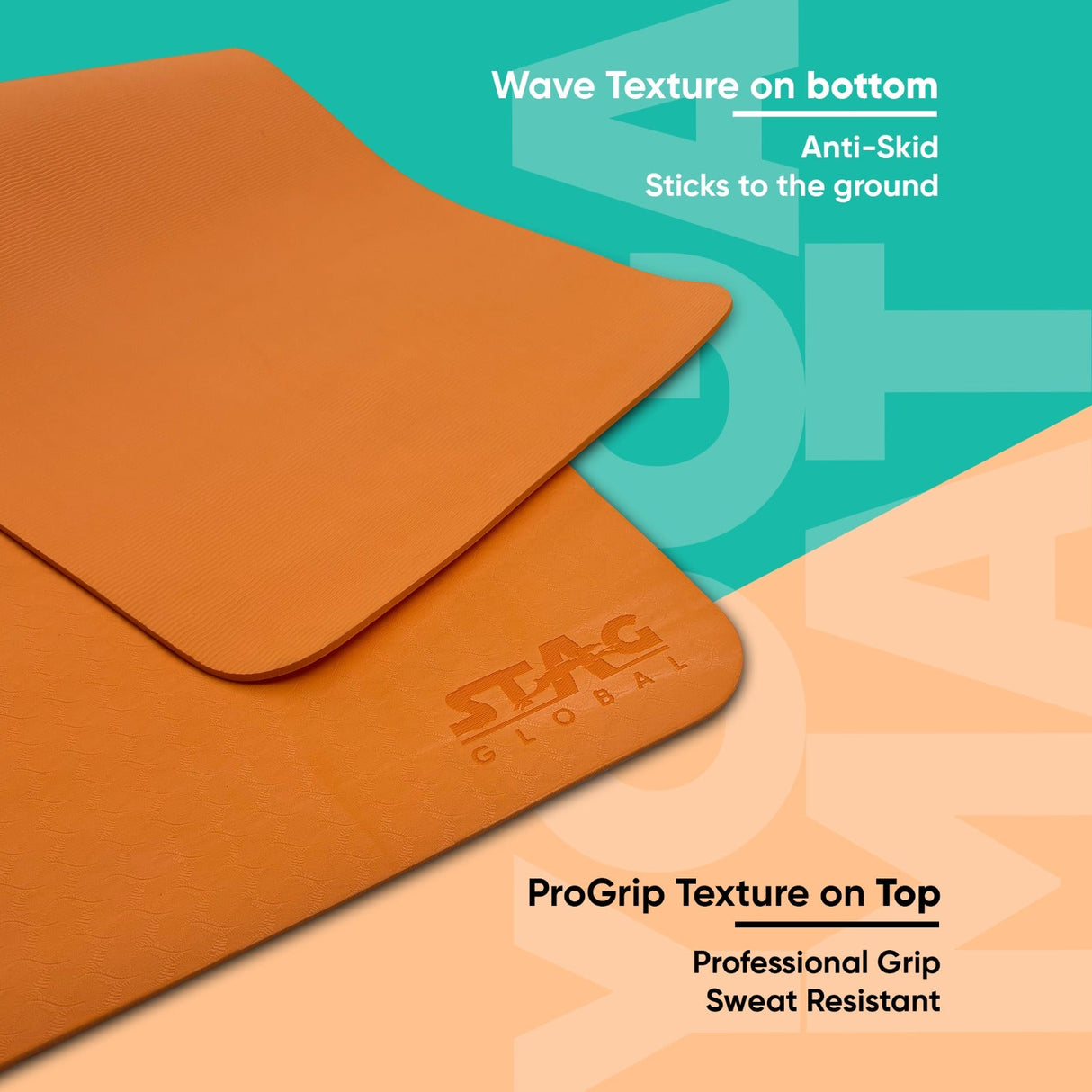 STAG GLOBAL Yoga Mantra Plain Orange Mat With Strap, 6MM Thickness