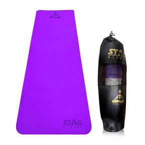 STAG GLOBAL Yoga Mantra Plain Purple Mat With Bag, 4MM Thickness
